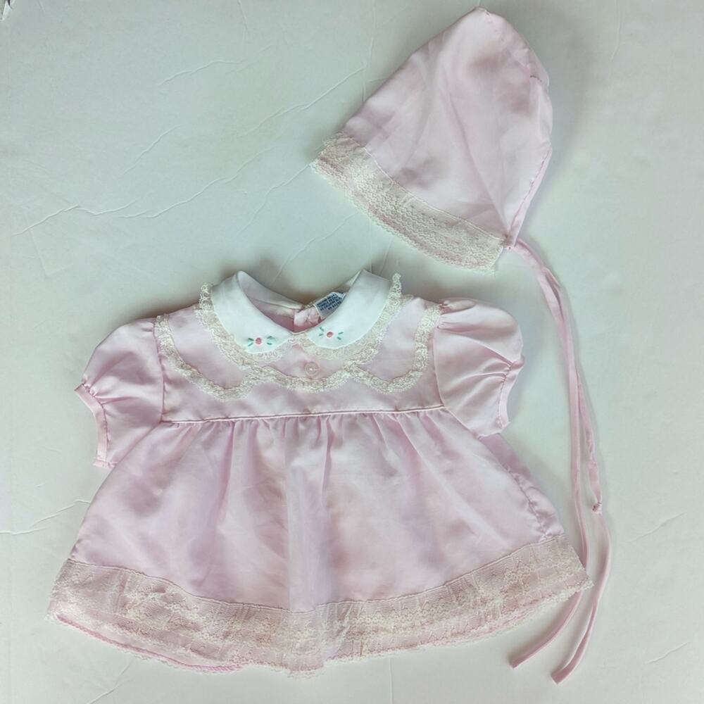 Vtg 90s Mayfair Dress Newborn Baby Girls Bonnet